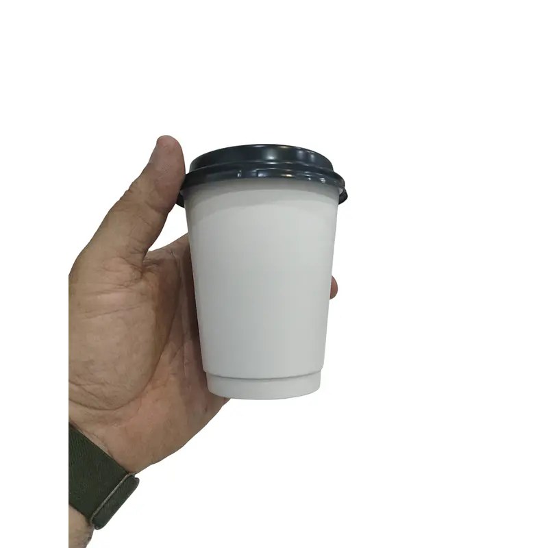 Vaso de café blanco doble capa con tapa