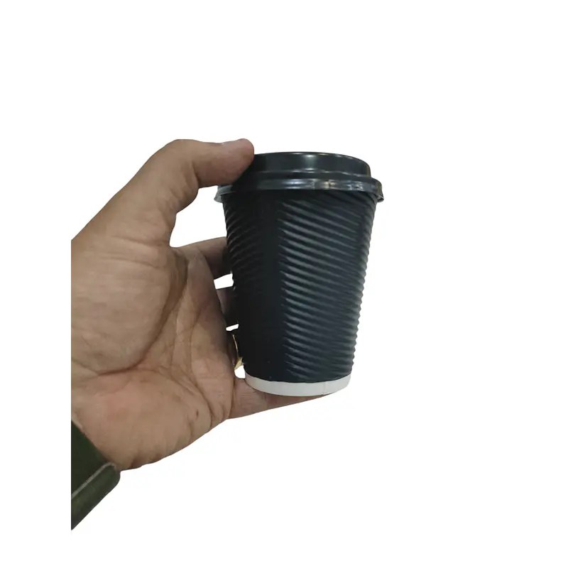 Vaso de café negro ripple con tapa
